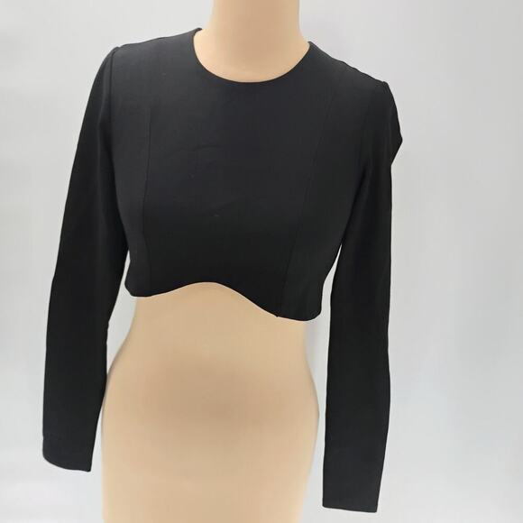 Womens Cropped Blouse Small Black Long Sleeve Cut Out Streetwear open back - Picture 5 of 15